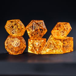 URWizards Dnd Engraved Blast Amber Glass Dice Set Nordic Style - Urwizards