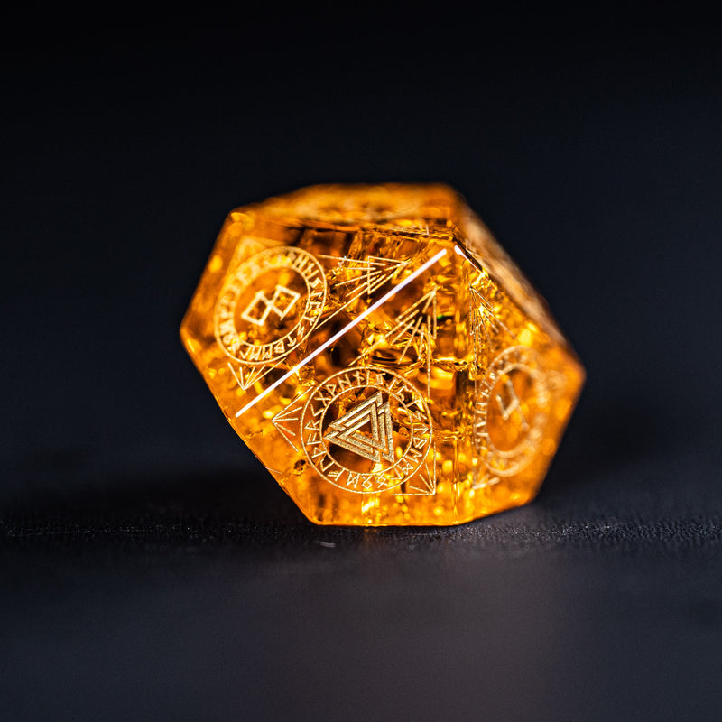 URWizards Dnd Engraved Blast Amber Glass Dice Set Nordic Style - Urwizards