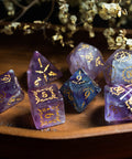 URWizards Dnd Purple Fluorite Gemstone Engraved Dice Set Dagger Rogue Style - Urwizards