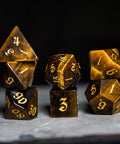 URWizards Dnd Tiger's Eye Gemstone Engraved Dice Set Magical Style - Urwizards