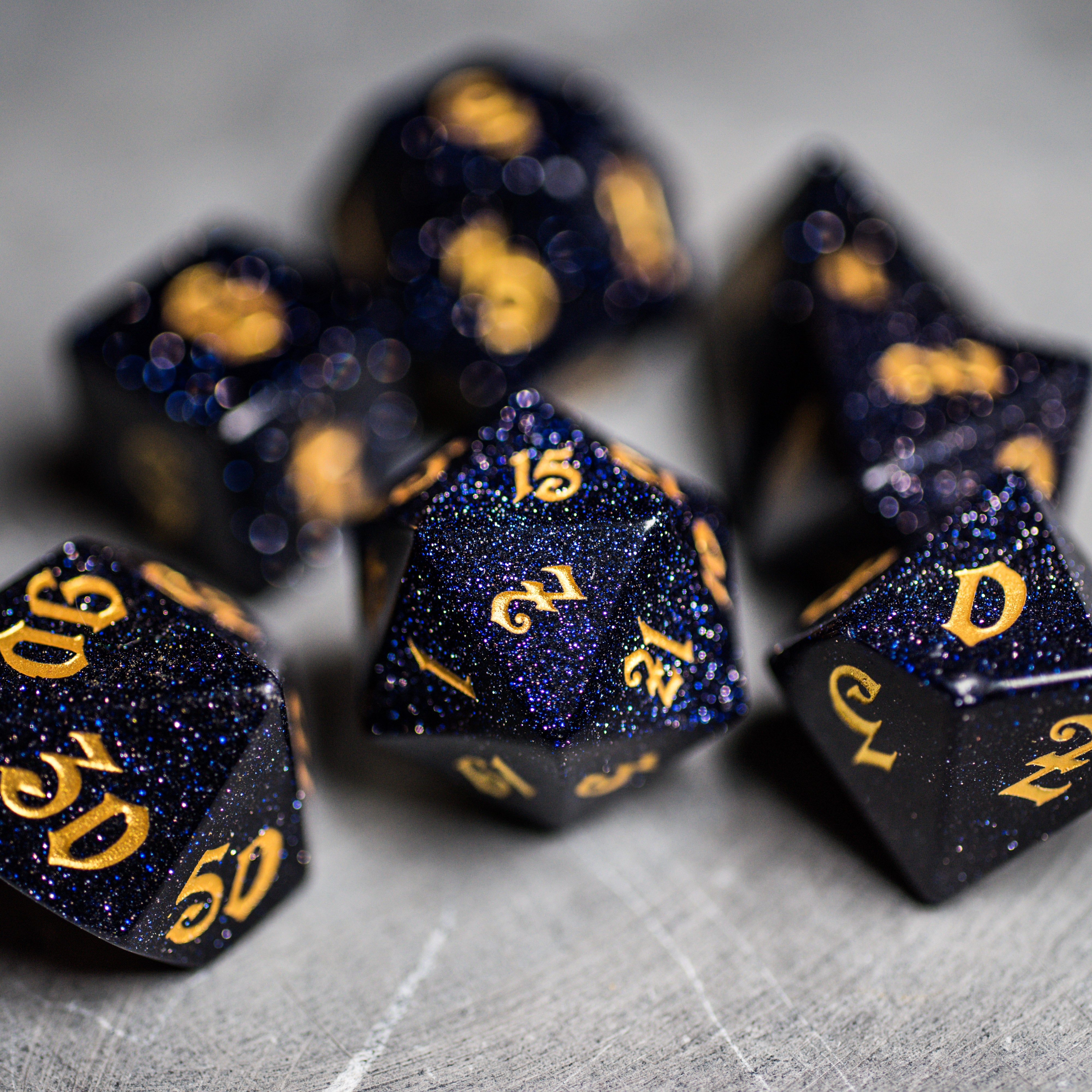 URWizards D&D Blue Sandstone Gemstone Engraved Dice Set Magical