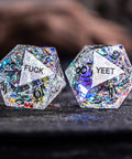 URWizards D&D Blast Prism Glass Engraved Dice Set YEET & F*CK - Urwizards