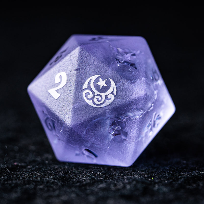 URWizards D&D Blast Lavender Glass Raised Dice Set Moon Star Style - Urwizards