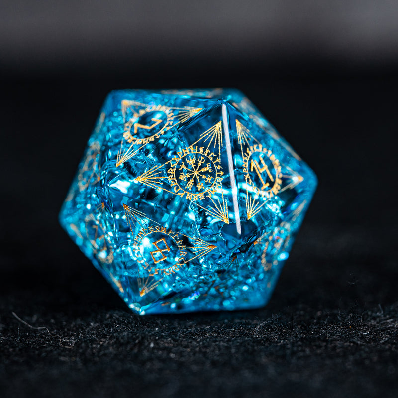 URWizards Dnd Engraved Blast Pale Blue Glass Dice Set Nordic Style - Urwizards
