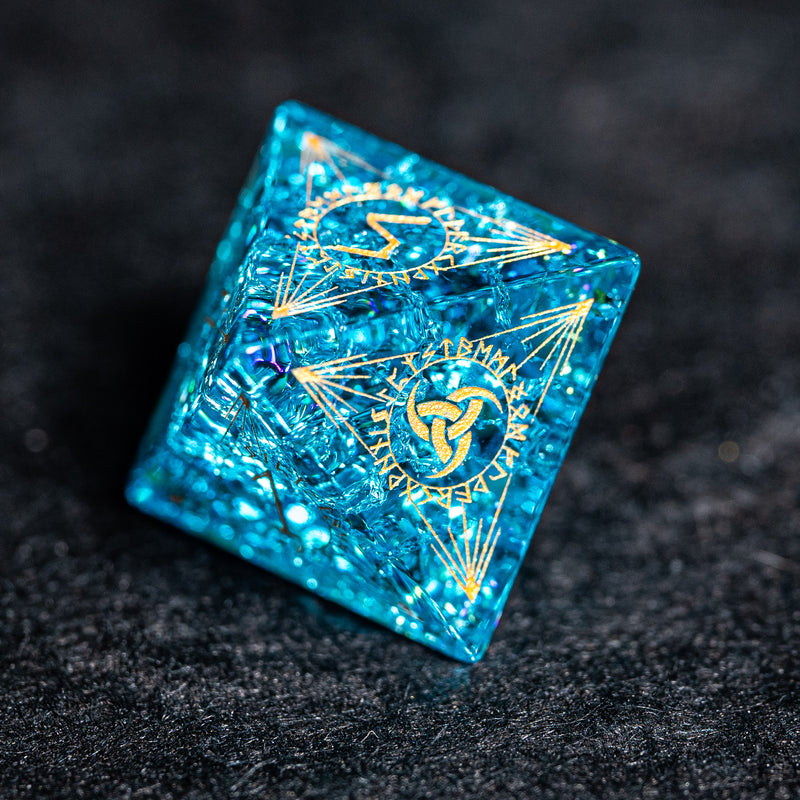 URWizards Dnd Engraved Blast Pale Blue Glass Dice Set Nordic Style - Urwizards