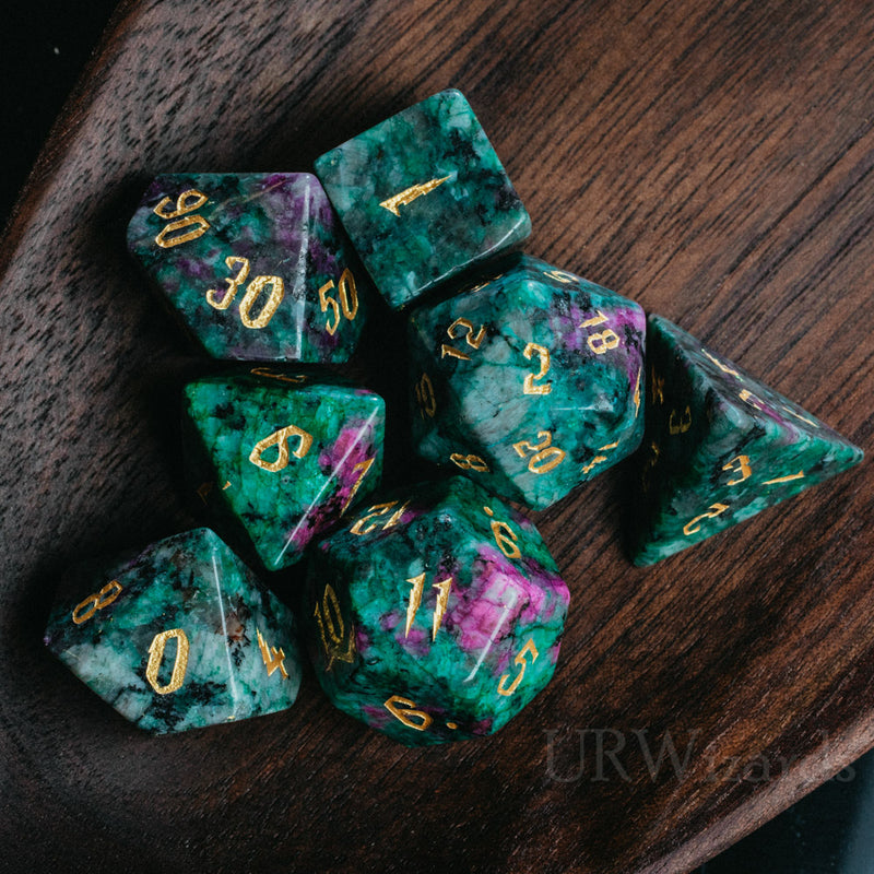 URWizards Dnd Ruby in Zoisite Engraved Dice Set Wizard lightning Style - Urwizards