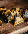URWizards Dnd Tiger's Eye Engraved Dice Set Wizard lightning Style - Urwizards