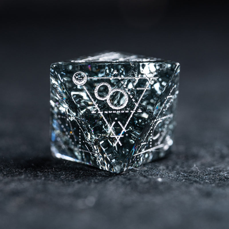 URWizards D&D Blast Black Glass Engraved Dice Set Astrology Style - Urwizards