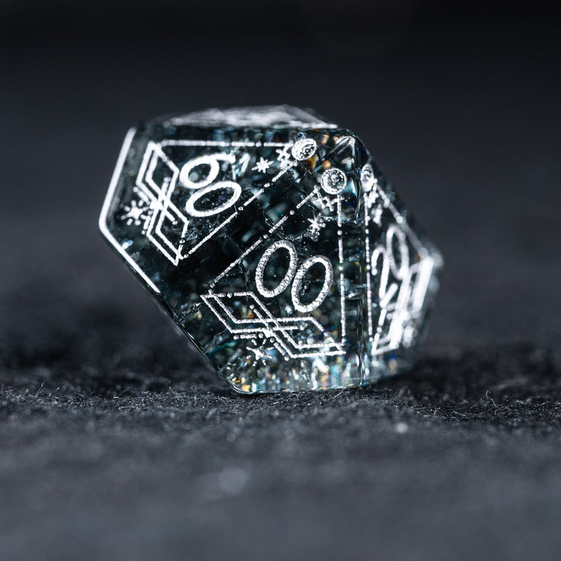 URWizards D&D Blast Black Glass Engraved Dice Set Astrology Style - Urwizards