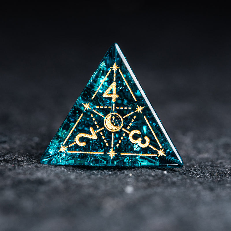 URWizards D&D Blast Blue Glass Engraved Dice Set Astrology Style - Urwizards