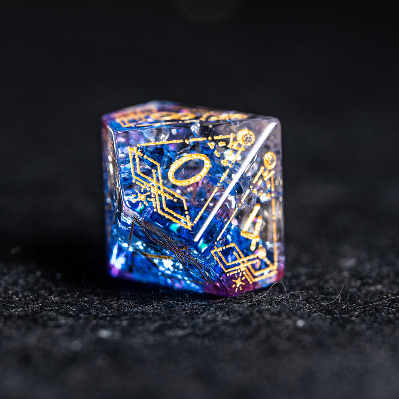 URWizards D&D Red&Blue Blast Glass Engraved Dice Set Astrology Style - Urwizards