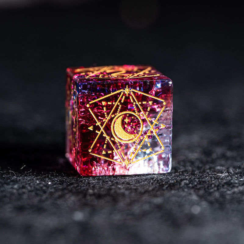 URWizards D&D Red&Blue Blast Glass Engraved Dice Set Astrology Style - Urwizards