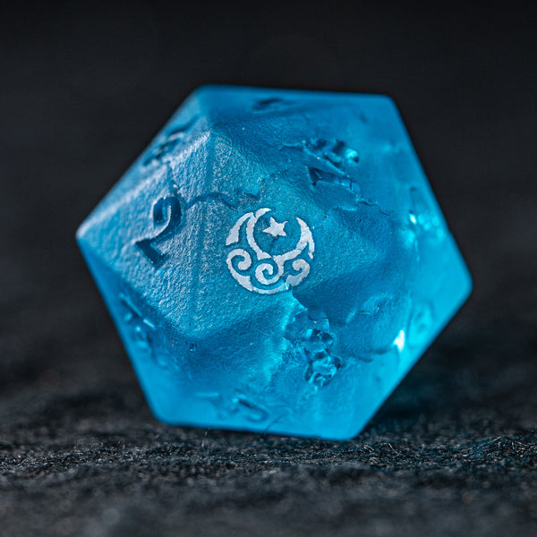 URWizards D&D Blast Pale Blue Glass Raised Dice Set Moon Star Style - Urwizards