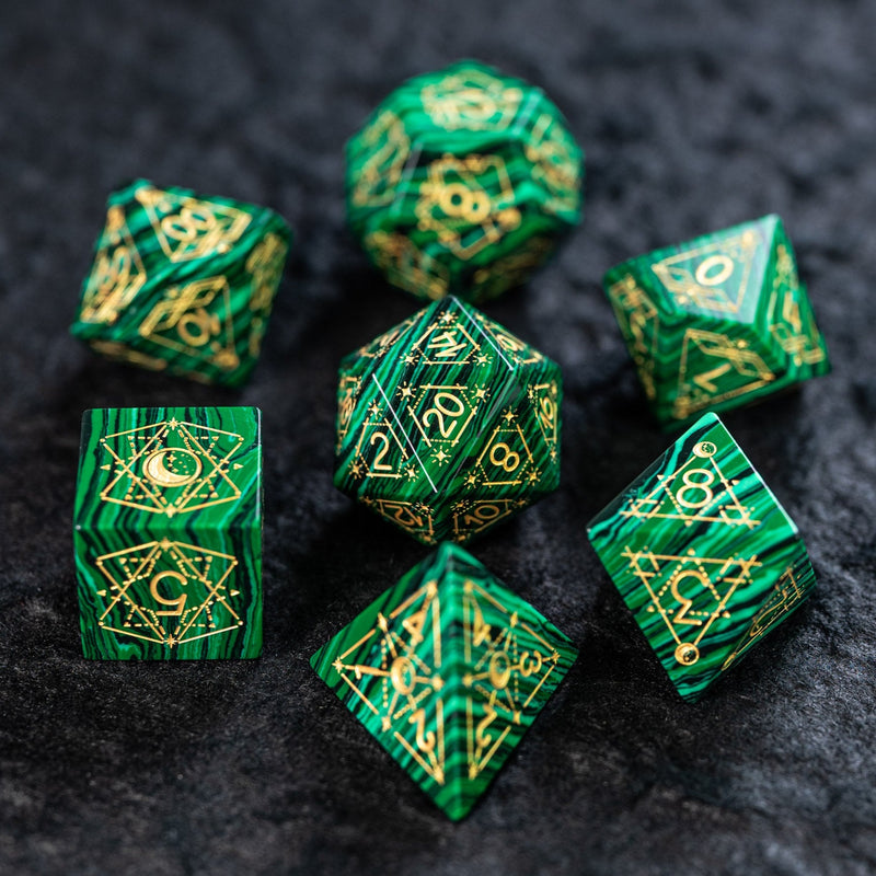 URWizards D&D Malachite Engraved Dice Set Astrology Style - Urwizards