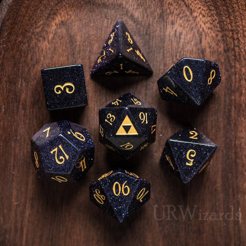 URWizards Dnd Blue Sandstone Engraved Dice Set Zelda Triforce Triangle - Urwizards