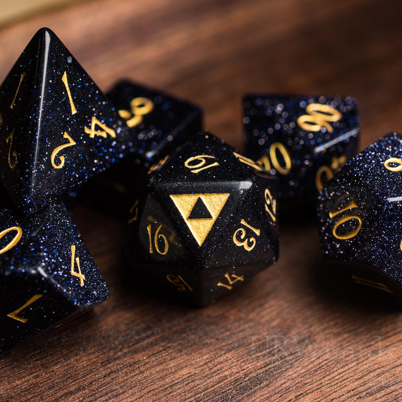 URWizards Dnd Blue Sandstone Engraved Dice Set Zelda Triforce Triangle - Urwizards