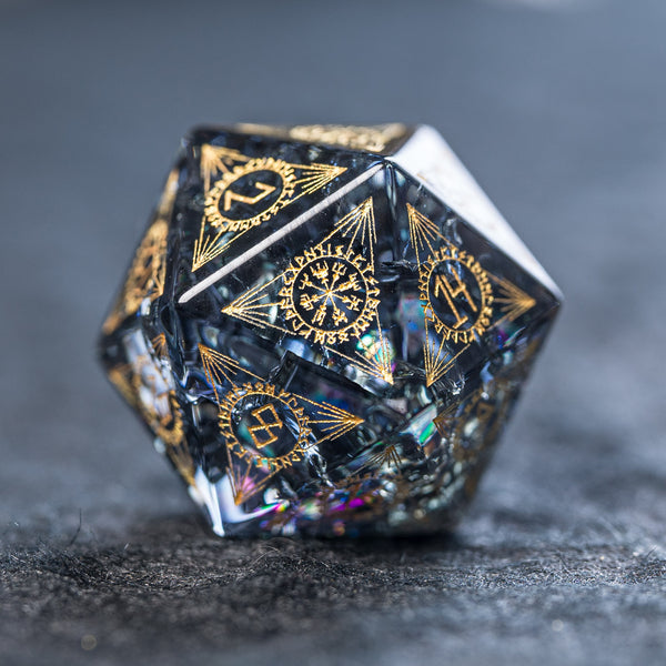 URWizards Dnd Engraved Blast Black Glass Dice Set Nordic Style Gold - Urwizards