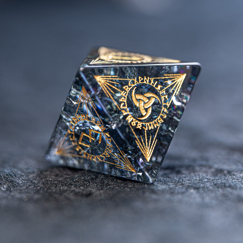 URWizards Dnd Engraved Blast Black Glass Dice Set Nordic Style Gold - Urwizards