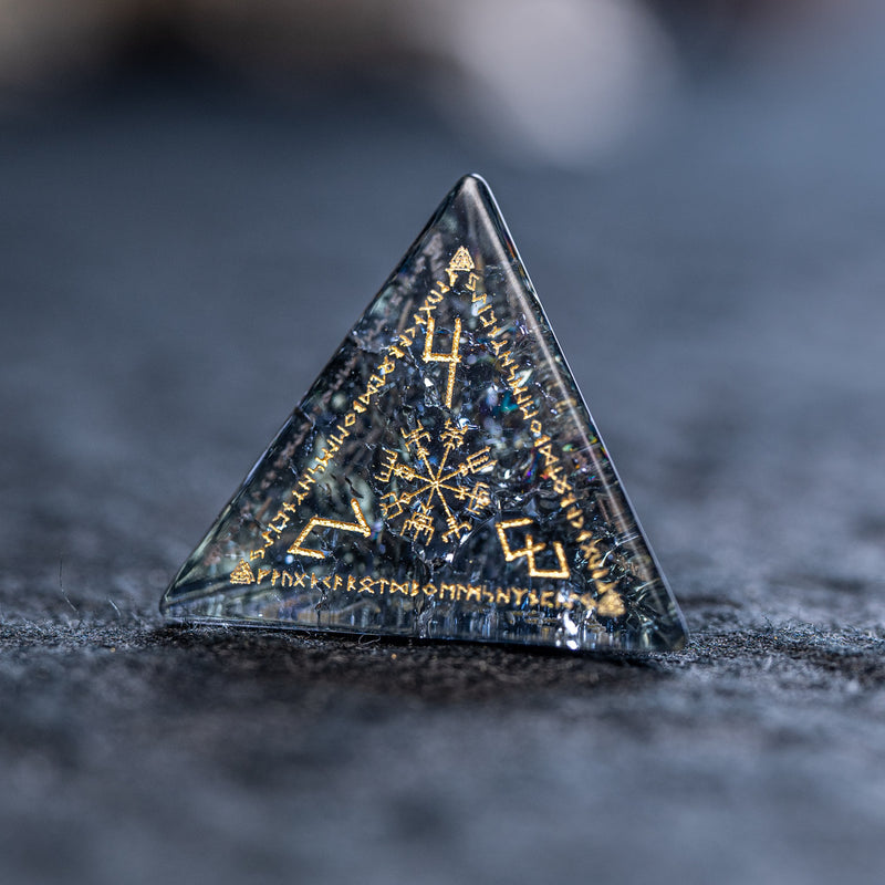 URWizards Dnd Engraved Blast Black Glass Dice Set Nordic Style Gold - Urwizards
