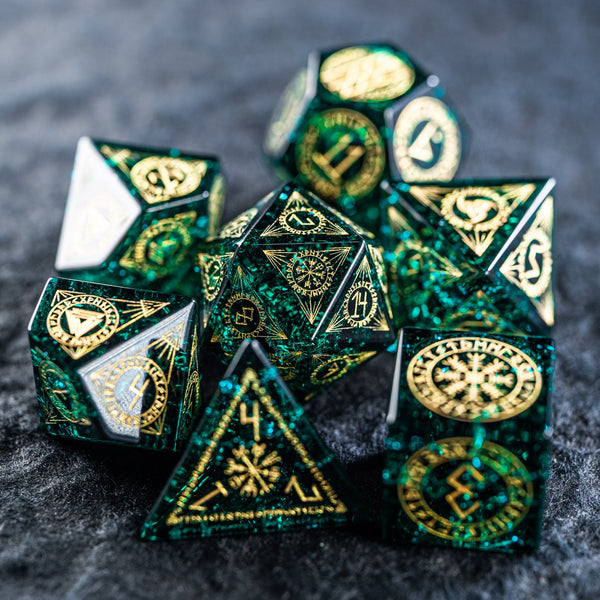 URWizards Dnd Engraved Blast Emerald Glass Dice Set Nordic Style - Urwizards