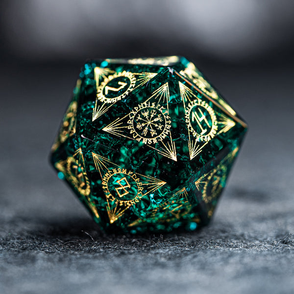 URWizards Dnd Engraved Blast Emerald Glass Dice Set Nordic Style - Urwizards