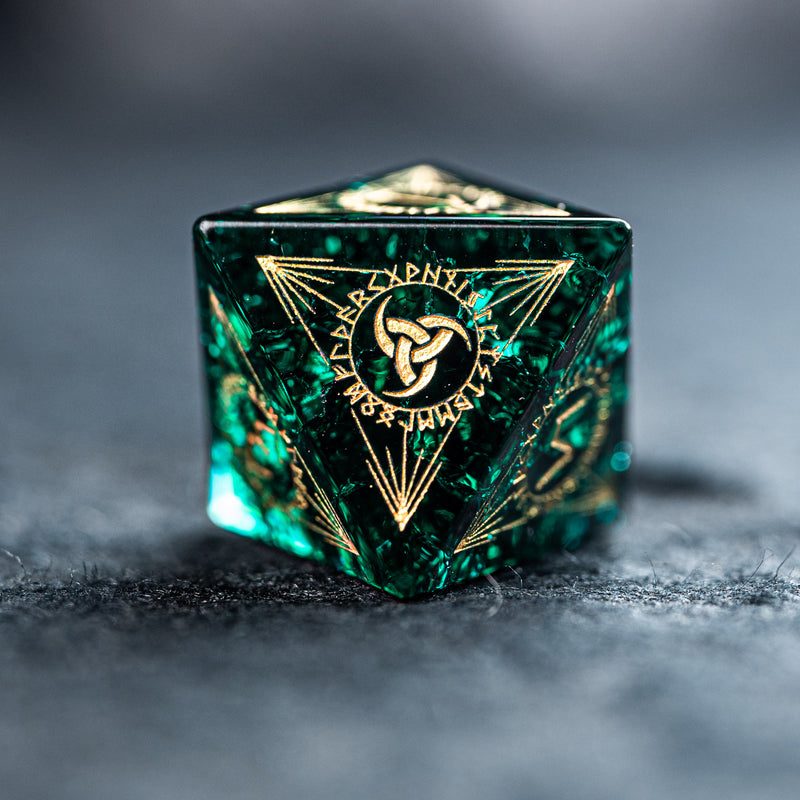 URWizards Dnd Engraved Blast Emerald Glass Dice Set Nordic Style - Urwizards