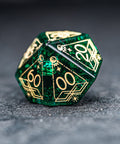 URWizards D&D Blast Emerald Glass Engraved Dice Set Astrology Style - Urwizards