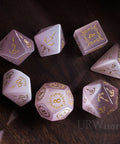 URWizards Dnd Pink Cat's Eye Gemstone Engraved Dice Set Dagger Rogue Style - Urwizards