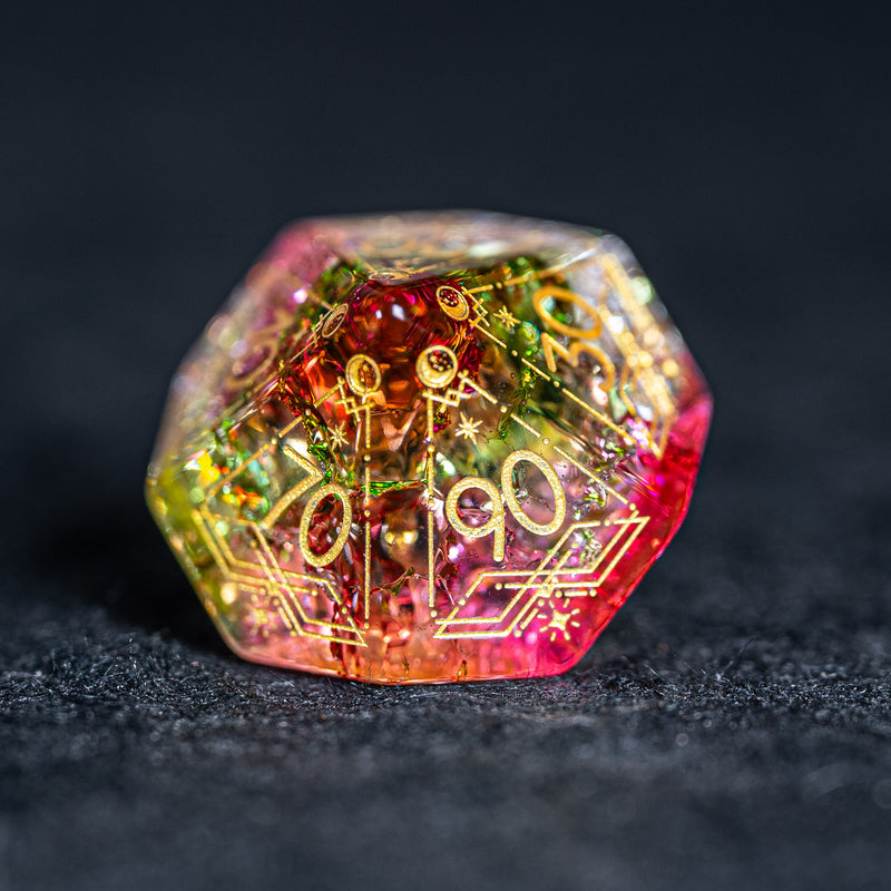 URWizards D&D Blast Watermelon Glass Engraved Dice Set Astrology Style - Urwizards