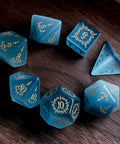 URWizards Dnd Aquamarin Cat's Eye Gemstone Engraved Dice Set Dagger Rogue Style - Urwizards
