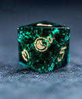 URWizards D&D Blast Emerald Glass Engraved Dice Set Pixel Art RPG - Urwizards