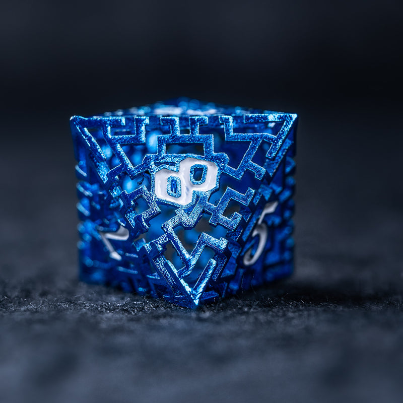 URWizards D&D Hollowed Metal Engraved Dice Set Alchemy Core Blue - Urwizards