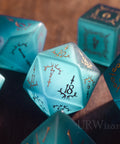 URWizards Dnd Aquamarin Cat's Eye Gemstone Engraved Dice Set Dagger Rogue Style - Urwizards
