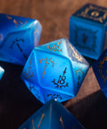 URWizards Dnd Blue Cat's Eye Gemstone Engraved Dice Set Dagger Rogue Style - Urwizards