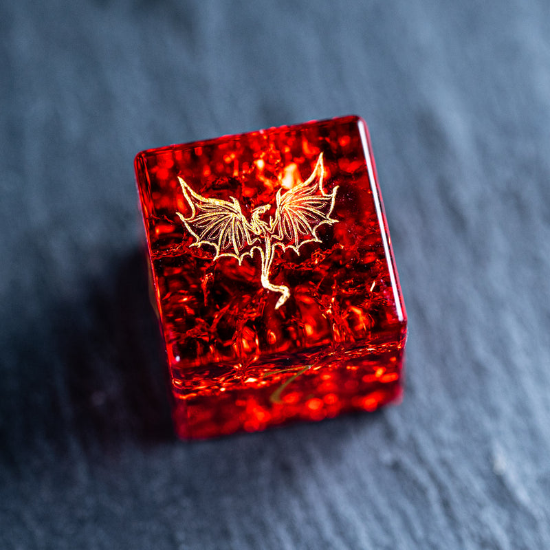 URWizards D&D Blast Red Glass Engraved Dice Set Dragon Style - Urwizards