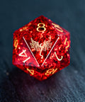 URWizards D&D Blast Red Glass Engraved Dice Set Dragon Style - Urwizards