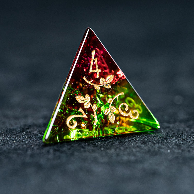 URWizards D&D Blast Watermelon Glass Engraved Dice Set Plant Vine Style - Urwizards