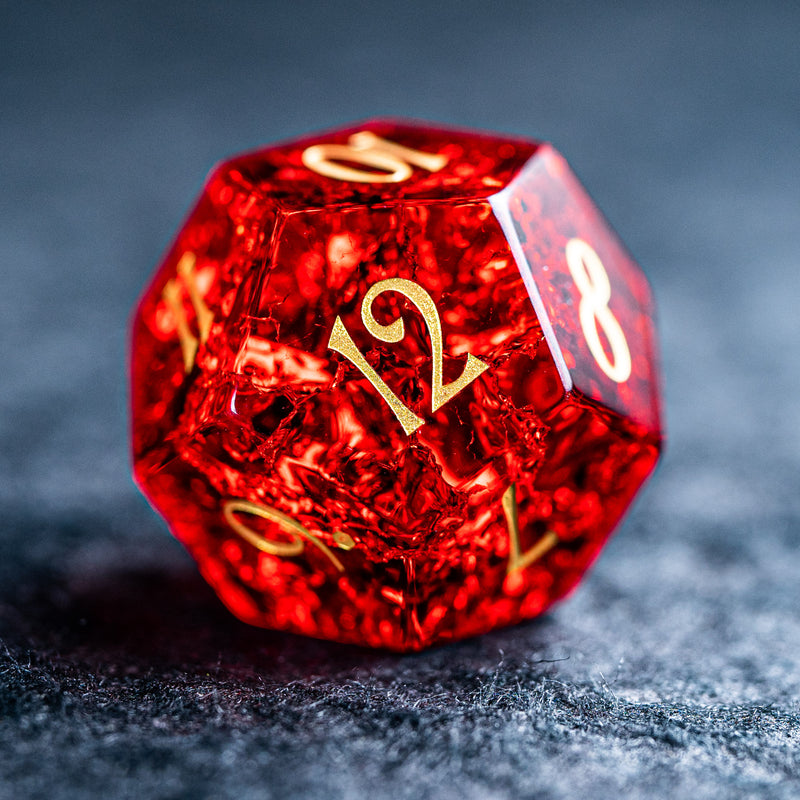 URWizards D&D Blast Red Glass Engraved Dice Set - Urwizards
