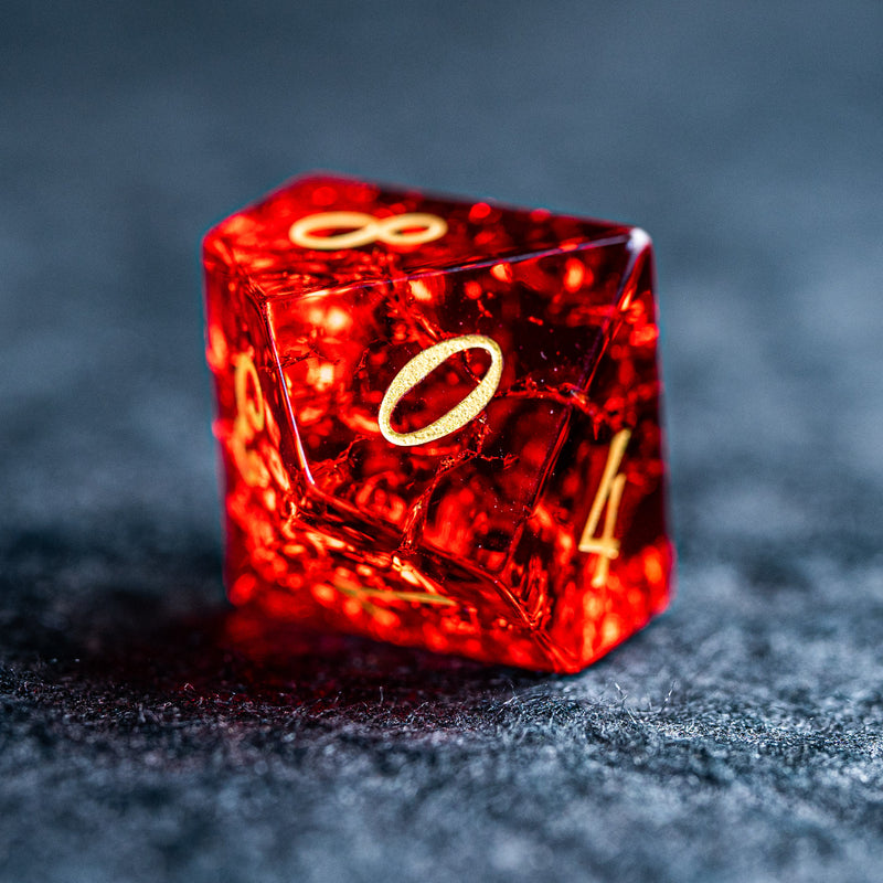 URWizards D&D Blast Red Glass Engraved Dice Set - Urwizards