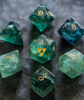 URWizards Dnd Green Fluorite Engraved Dice Set Zelda Triforce Triangle - Urwizards