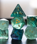 URWizards Dnd Green Fluorite Engraved Dice Set Zelda Triforce Triangle - Urwizards