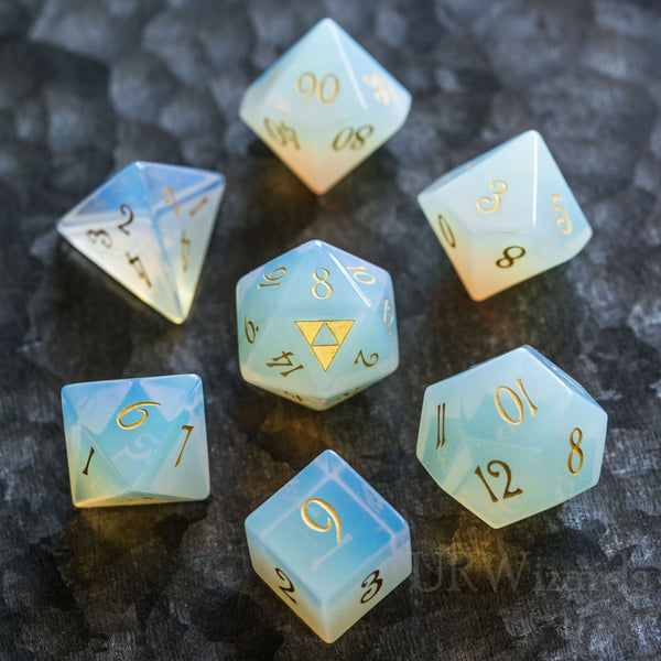 URWizards Dnd Opalite Engraved Dice Set Zelda Triforce Triangle - Urwizards