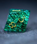 URWizards D&D Blast Emerald Glass Engraved Dice Set Dragon Style - Urwizards