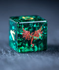 URWizards D&D Blast Emerald Glass Engraved Dice Set Dragon Style - Urwizards