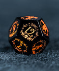 URWizards D&D Obsidian Engraved Dice Set Halloween Style Orange Ink - Urwizards