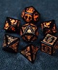 URWizards D&D Obsidian Engraved Dice Set Halloween Style Orange Ink - Urwizards