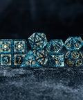 URWizards D&D Blast Blue Glass Engraved Dice Set Lunar Eclipse - Urwizards