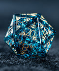 URWizards D&D Blast Blue Glass Engraved Dice Set Lunar Eclipse - Urwizards