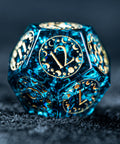 URWizards D&D Blast Blue Glass Engraved Dice Set Lunar Eclipse - Urwizards