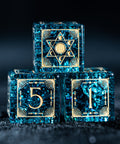 URWizards D&D Blast Blue Glass Engraved Dice Set Lunar Eclipse - Urwizards